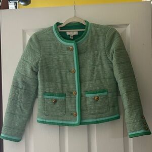 J. Crew Mint Green Tweed Jacket with Emerald Trim